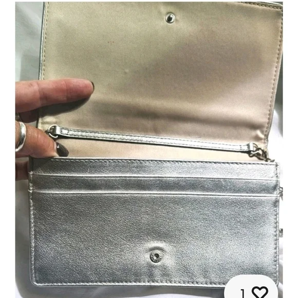 Coach Crossbody Clutch Chain Bag Wallet Gold Optic Signature Lurex 44144 - Picture 4 of 9